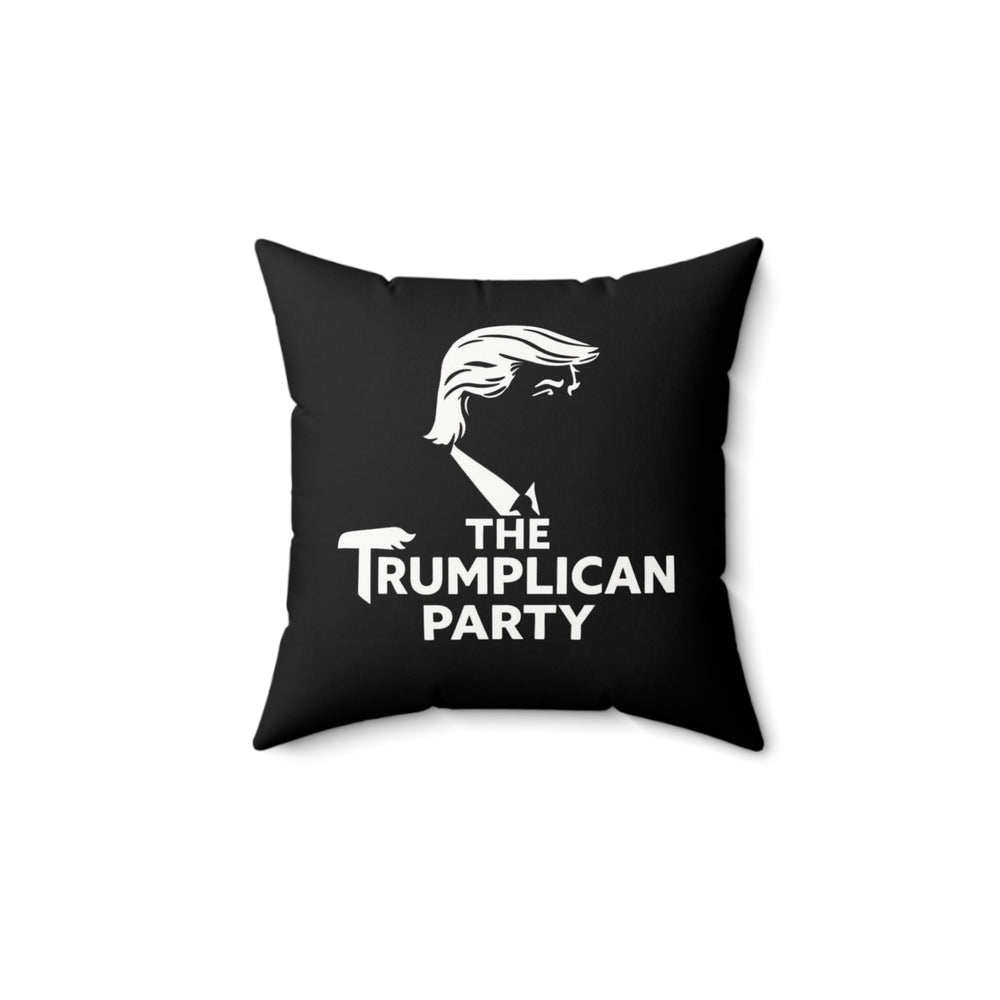 Square Throw Pillow — "The Trumplcan Party" Political Graphic (Black) - Image 1