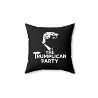 Square Throw Pillow — "The Trumplcan Party" Political Graphic (Black) - Image 1
