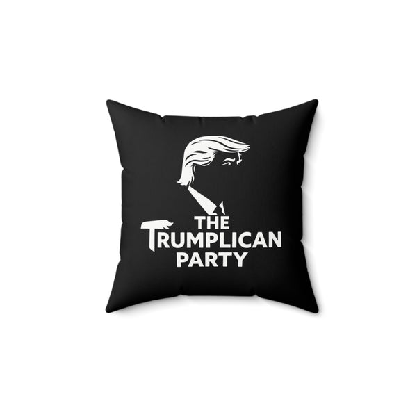 Square Throw Pillow — "The Trumplcan Party" Political Graphic (Black)